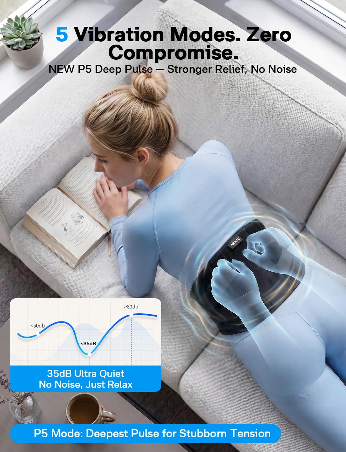 Cordless Heating Pad for Back, Graphene 5 Massage Mode Warmth Rechargeable Heated Waist Belt for Back Pain Relief, 3 Heat Level 30-Min Auto-Off 35dB No Noise, Gifts for Women Men Senior