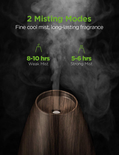 InnoGear 400ml Essential Oil Diffusers for Home Scent Humidifier, Brown | Adjustable Mist, Automatic Shut-Off, Cool Mist Humidifier, Ultrasonic, Large Room, Run up to 10hrs, Waterless Auto Off, Home