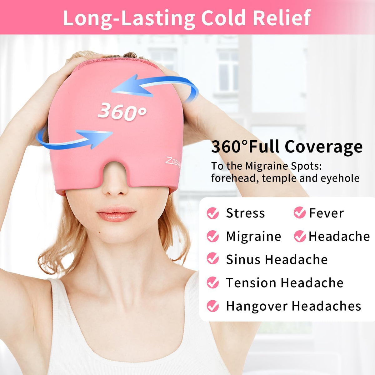 ZNÖCUETÖD Migraine Headache Relief Cap Hat Full Head ice Pack Wrap Cold Cap