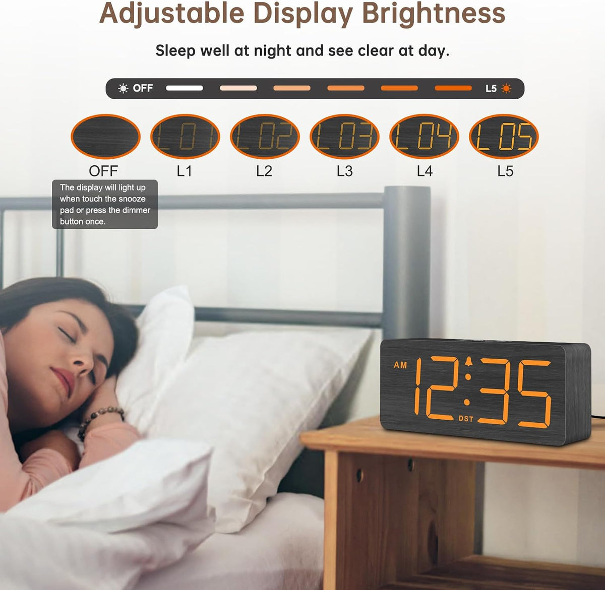 DreamSky Wooden Digital Alarm Clock for Bedroom with Large Numbers