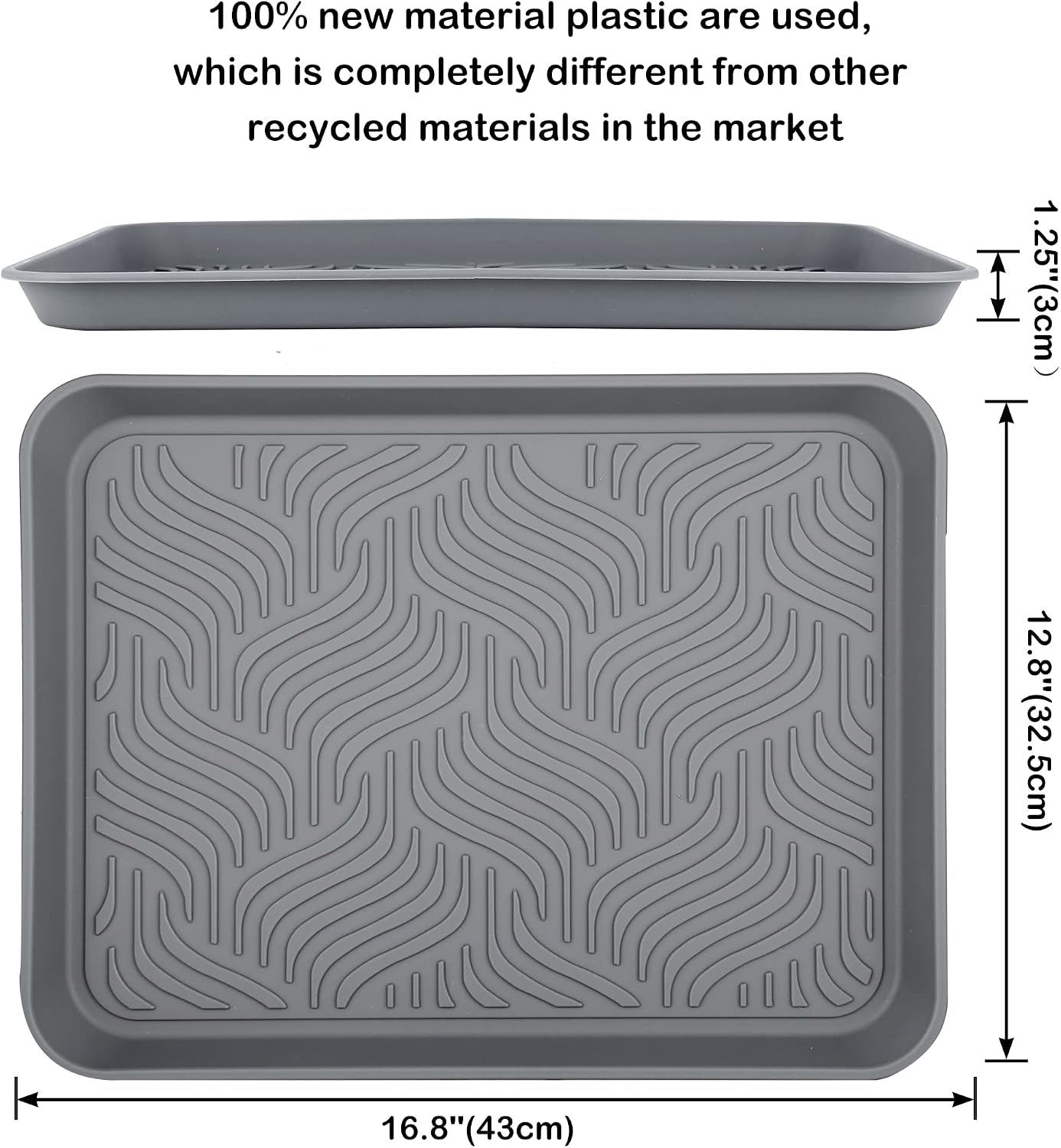 Boot Tray for Entryway Indoor, Heavy Duty Shoe Mat 2 Packs, 16.8"x12.8" Waterproof Shoe Tray with Raised Edge, Outdoor Multi-Purpose Tray for Boots, Garden, Pets (Grey)