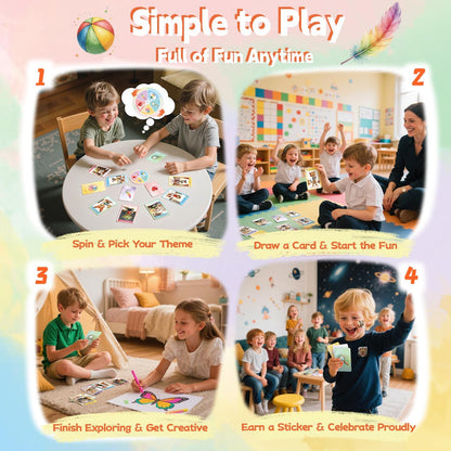 50 Indoor Discovery Cards for Kids 3–12 – Montessori Screen-Free Activity Set | 5 Themes | Spinner & Reward Stickers | Fun Game for Home & School Stocking Stuffers