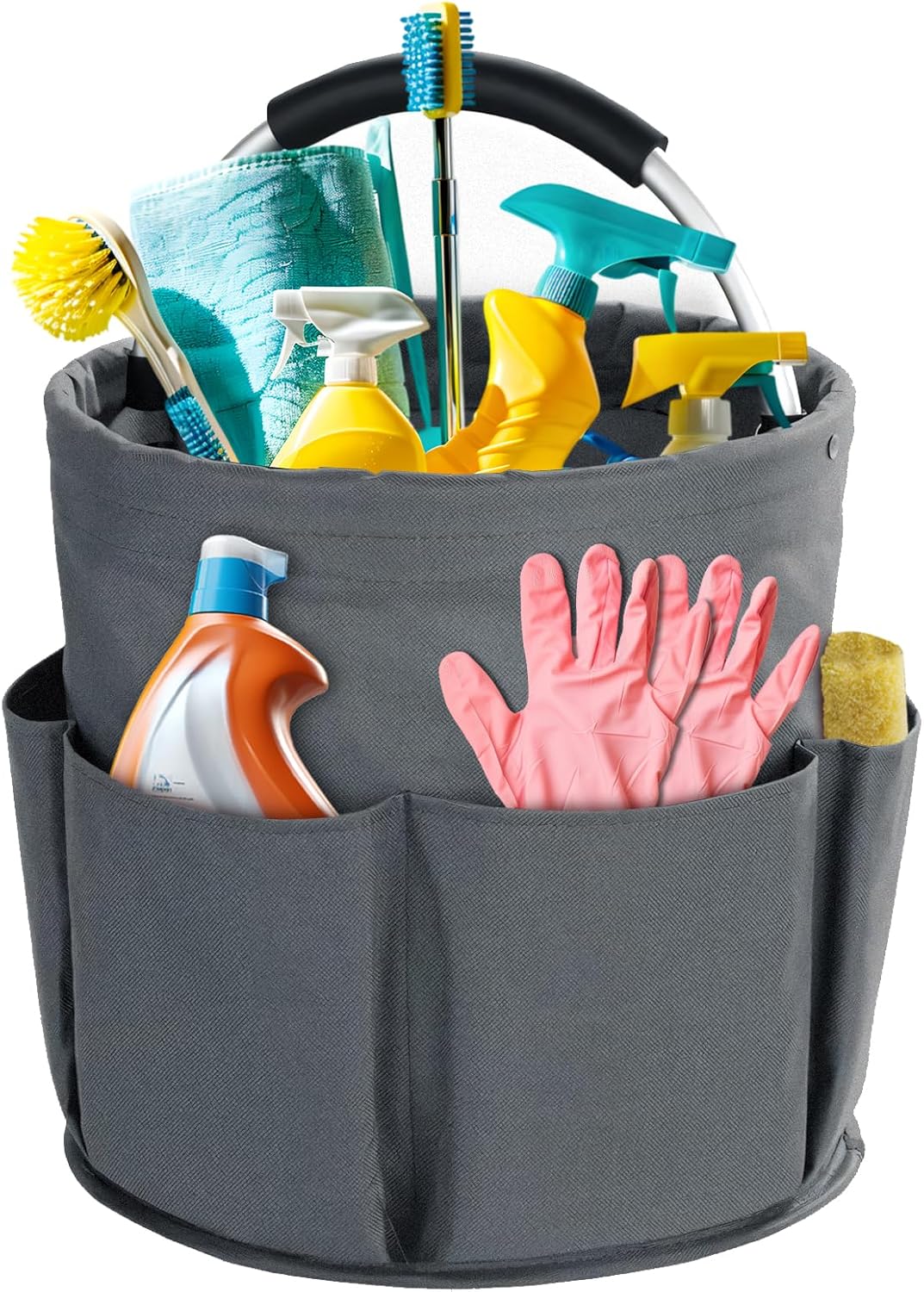 Cleaning Caddy with Handle, Cleaning Products Organiser, 17L Foldable Storage Basket, Cleaning Caddy Organiser, Portable Multi Cleaning Bucket Bag for Home, Garden (Black)
