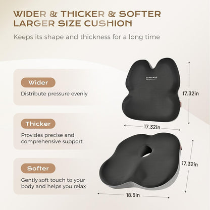 Coverado Lumbar Support Pillow and Seat Cushions for Office Chairs, Memory Foam Orthopedic Coccyx Cushion for Tailbone Pain Cushion Pillow & Back Pain Pressure Relief Seat Cushion Coffee&Beige