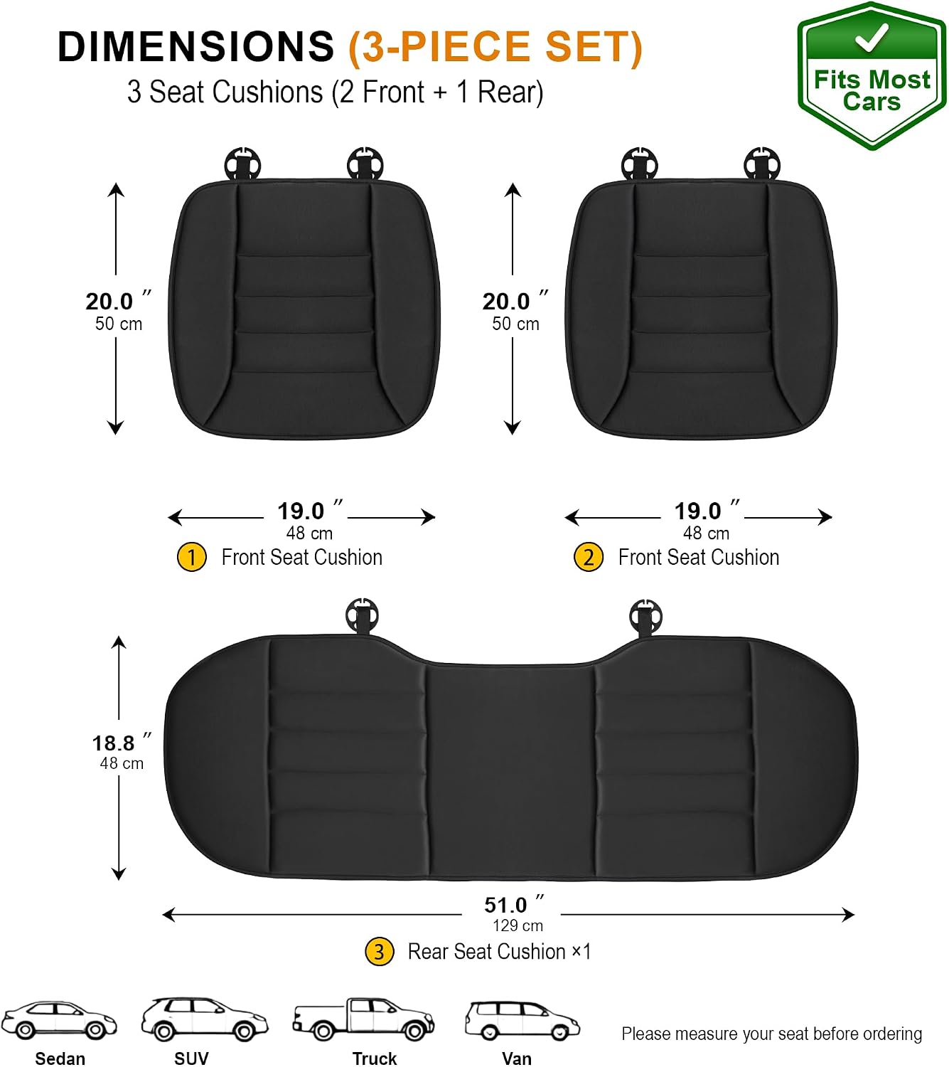 kingphenix Memory Foam Car Seat Cushion for Driver and Office Chair Comfort | 1.2-Inch-Thick Memory Foam Seat Pad, Soft, Breathable Fabric, Non-Slip Silicone Bottom for Long Drives and Office Use, Black