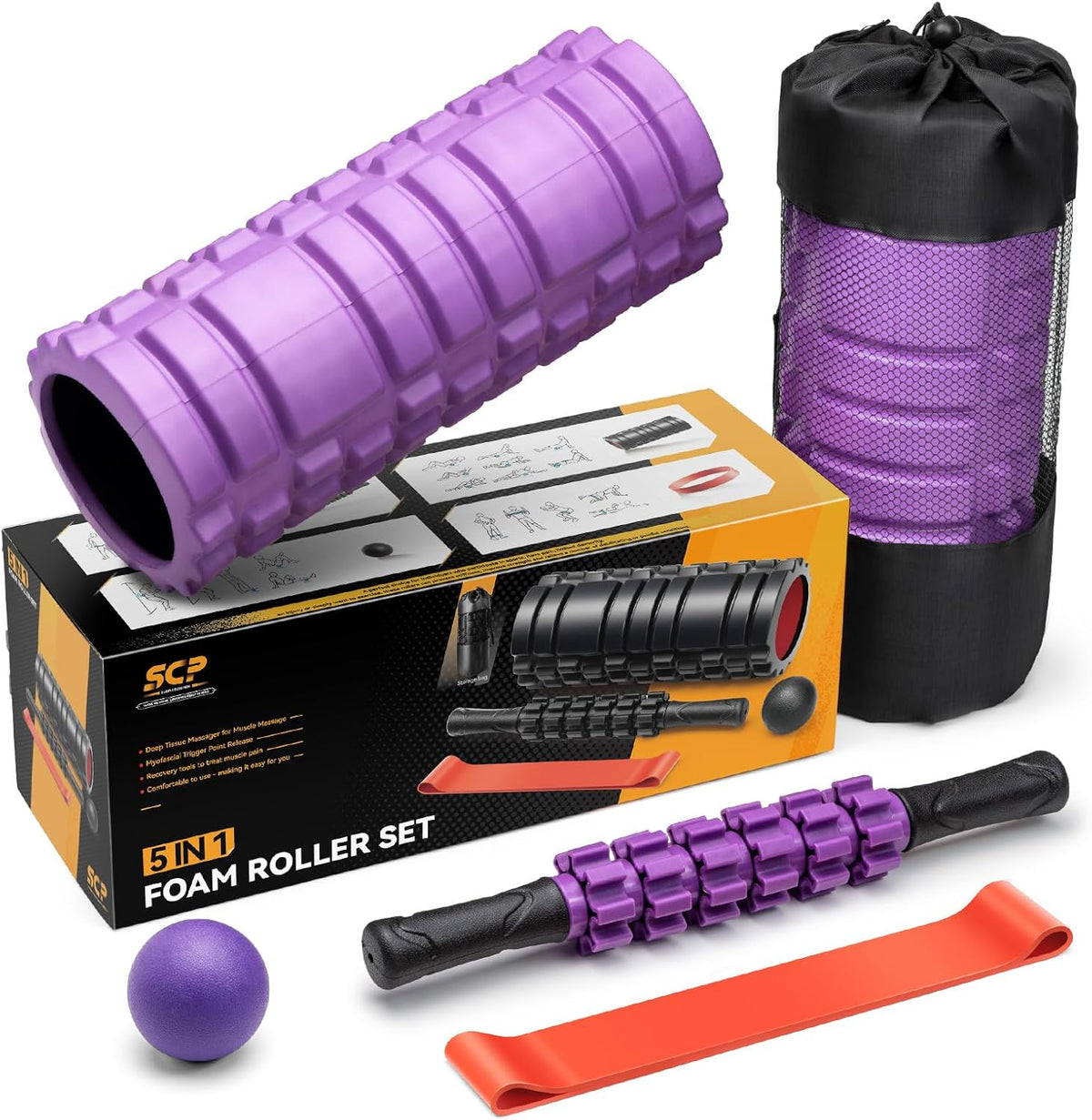 SUBCULTUREPICK 5 in1 Foam Roller Set, Trigger Point Foam Roller Deep Tissue