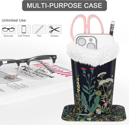 Eyeglasses Holder,Plush Lined PU Leather Pattern Stand Case with Magnetic Base,Unisex for Women Men