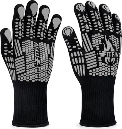 BBQ Gloves, Oven Gloves, 1472°F Extreme Heat Resistant Barbecue Gloves, Silicone Non-Slip Oven Mitts, Kitchen for Cooking, Grilling, and Baking