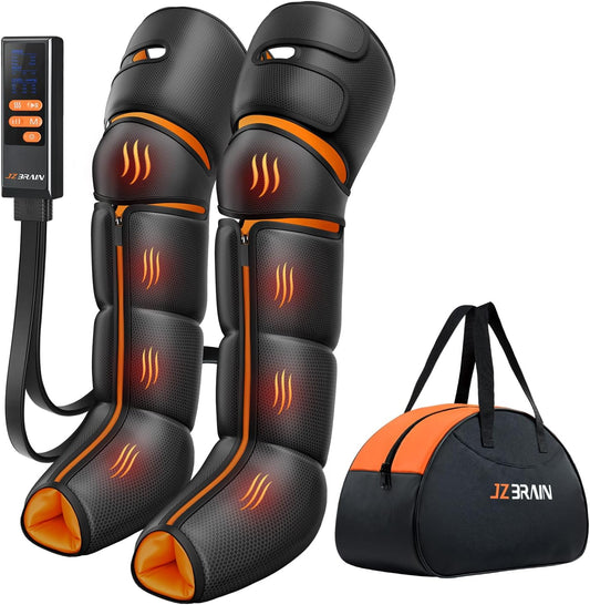 JZBRAIN Leg Compression Massager with Heat for Circulation and Pain Relief | Full Leg Massage For Recovery, Heated Knee, Pressure Sensor, LCD Display, 9 Intensity, 6 Modes, 3 Heat, Gift For Dad Mum Wife