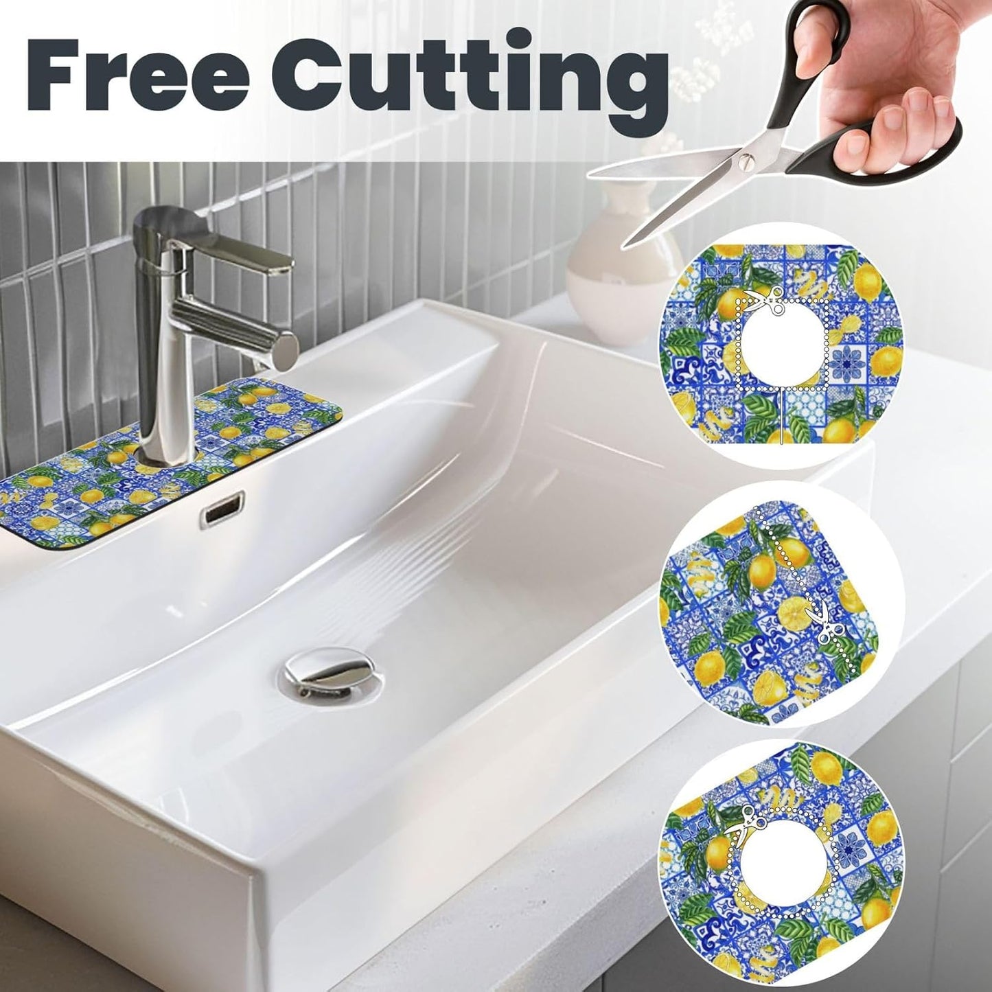 Aquamarine Blue Mexican Tiles Faucet Splash Guard Mat for Kitchen Sink 15x5.5" - Colors B