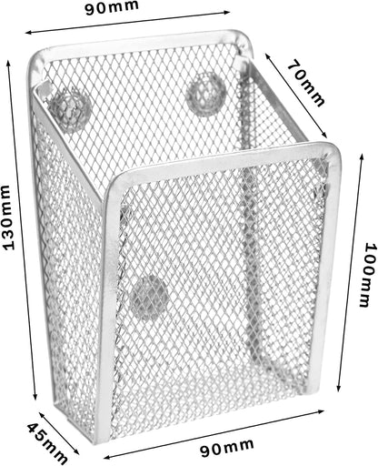 Magnetic Pencil Holder,Mesh Stainless Steel Pen Basket, Metal Writing Utensil Storage Organizer for Whiteboard,Blackboard,Kitchen, Locker, Home, or Office | Metal Writing Utensil Storage Organizer for Whiteboard,Blackboard,Kitchen, Locker, Home, or Office