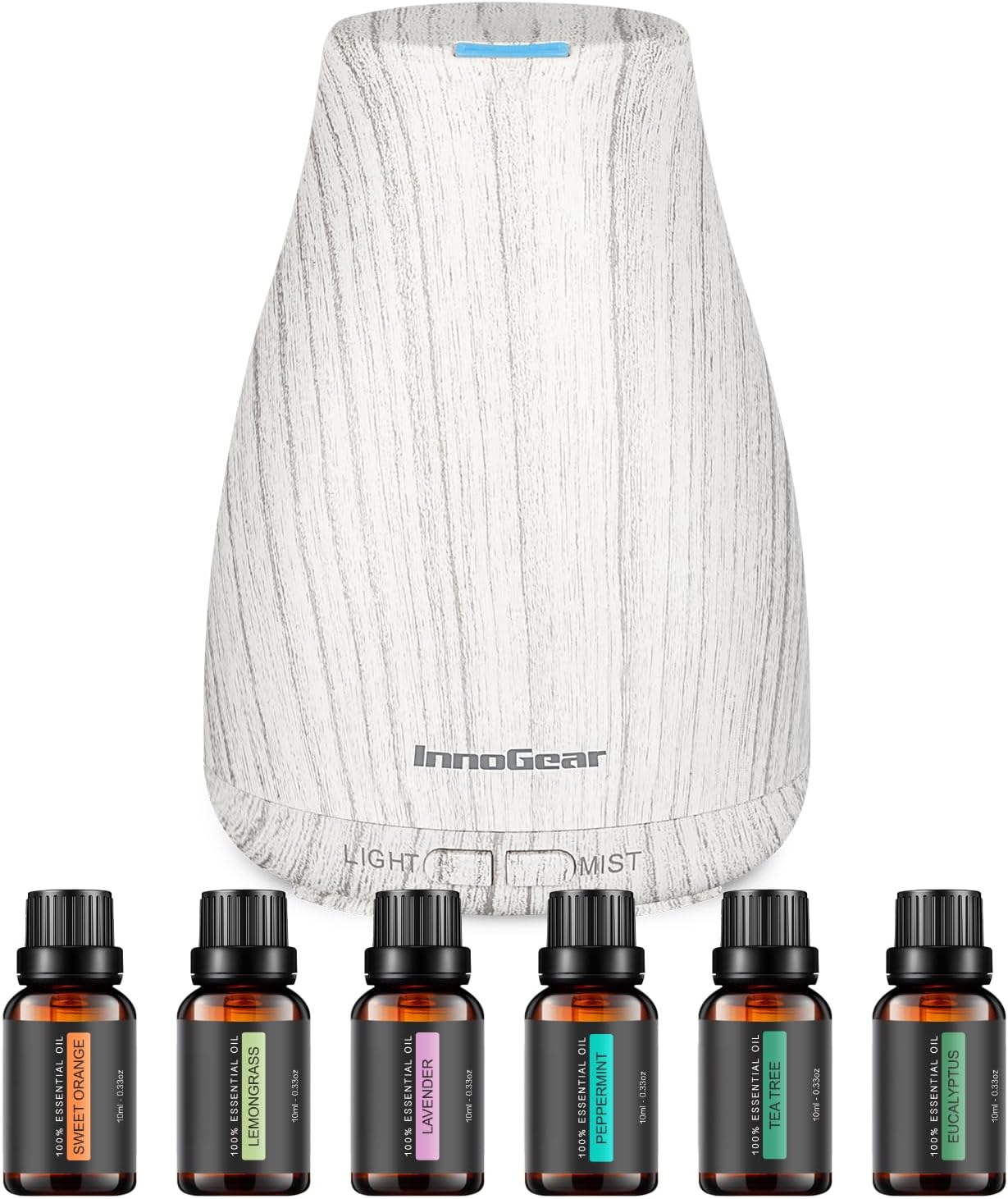 InnoGear Essential Oil Diffuser with Oils, 100ml Aromatherapy Diffuser with 6 Essential Oils Set, Aroma Cool Mist Humidifier Gift Set, Dark Wood Grain
