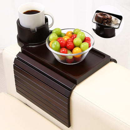 Couch Cup Holder - 3 in 1 Sofa Arm Tray with 360° Rotating Cup Holder & Phone Stand,Arm Chair Rest Table Fits Various of Large Width Couches Armrest,Anti-Slip Foldable Couch Tray for Drinks