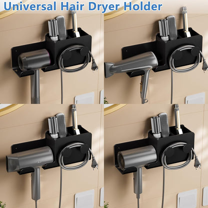 FEZHI Hair Dryer Holder,3-in-1 Hair Tool Organizer Heightened design with Plug&Cord Winding,Blow Dryer Holder Wall Mounted/Cabinet Door for Flat/Curling Irons Hair Straighteners (Black)