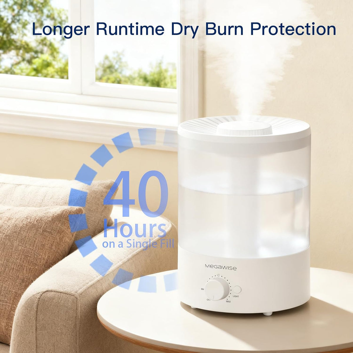 MEGAWISE 3.5L Quiet Humidifier, 7-Color Light, Auto Shut-Off, Cool Mist
