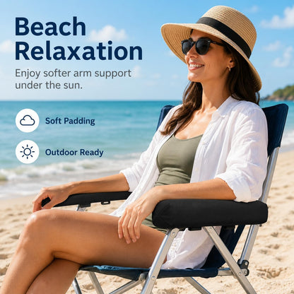 FOMIYES Outdoor Armrest Cushion Pad for Folding Beach Chair, Elbows Armrest Cover with Soft Padding, Black Arm Rest Pillow for Camping, Patio, Lawn Lounger Accessories