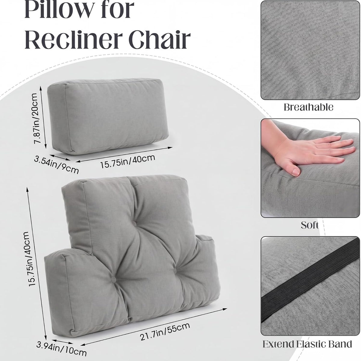 Novabright 2 Pcs Recliner Headrest Back Pillows for Back Support Pillow for Couch with Adjustable Recliners Pillow for Headrest for Chairs Sofa Couch and Bed (Dark Gray)