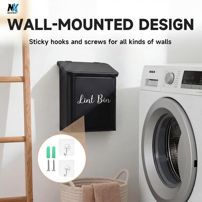 Magnetic Lint Bin for Laundry Room, Dryer lint bin Shiny White | galvanized metal body 1 Soft Lint Brush Included, 1 Magnetic Hook Included, 2 adhasive Hooks Included, Space-Saving