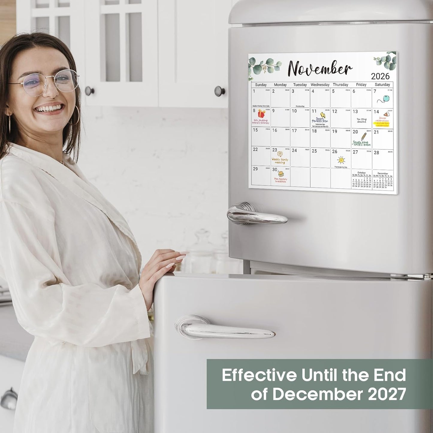 2026-2027 Magnetic Calendar for Refrigerator, Apr 2026-Dec 2027 | 21-Month Fridge Calendar 2026-2027 for Home Planning, Scheduling and Easy Organization, Greenery