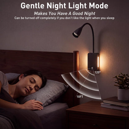 LED Wall Mounted Reading Light,4000mAh Bedside Wall Lamp with Remote Control & Motion Sensor,Book Light for Reading in Bed,3 Color Temps,Dimmable & Timers,360° Flexible Gooseneck Night Light,Black