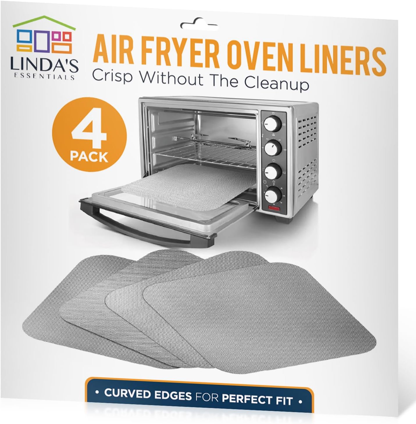 Toaster Oven Liners for Bottom of Oven (4 Pack) Reusable Non-Stick Heat Resistant Toaster Liners, Compatible with Breville, Cuisinart, Black & Decker, Dash, and More - Air Fryer Liners 12"x12" (Black)