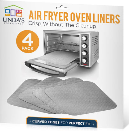 Toaster Oven Liners for Bottom of Oven (4 Pack) Reusable Non-Stick Heat Resistant Toaster Liners, Compatible with Breville, Cuisinart, Black & Decker, Dash, and More - Air Fryer Liners 12"x12" (Black)