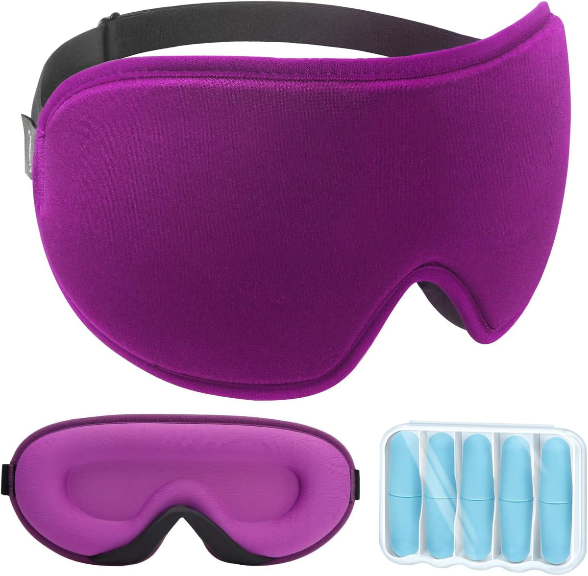 LYSIAN 3D Blackout Sleep Mask for Side Sleepers, 5 Pairs Ear Plugs, Black