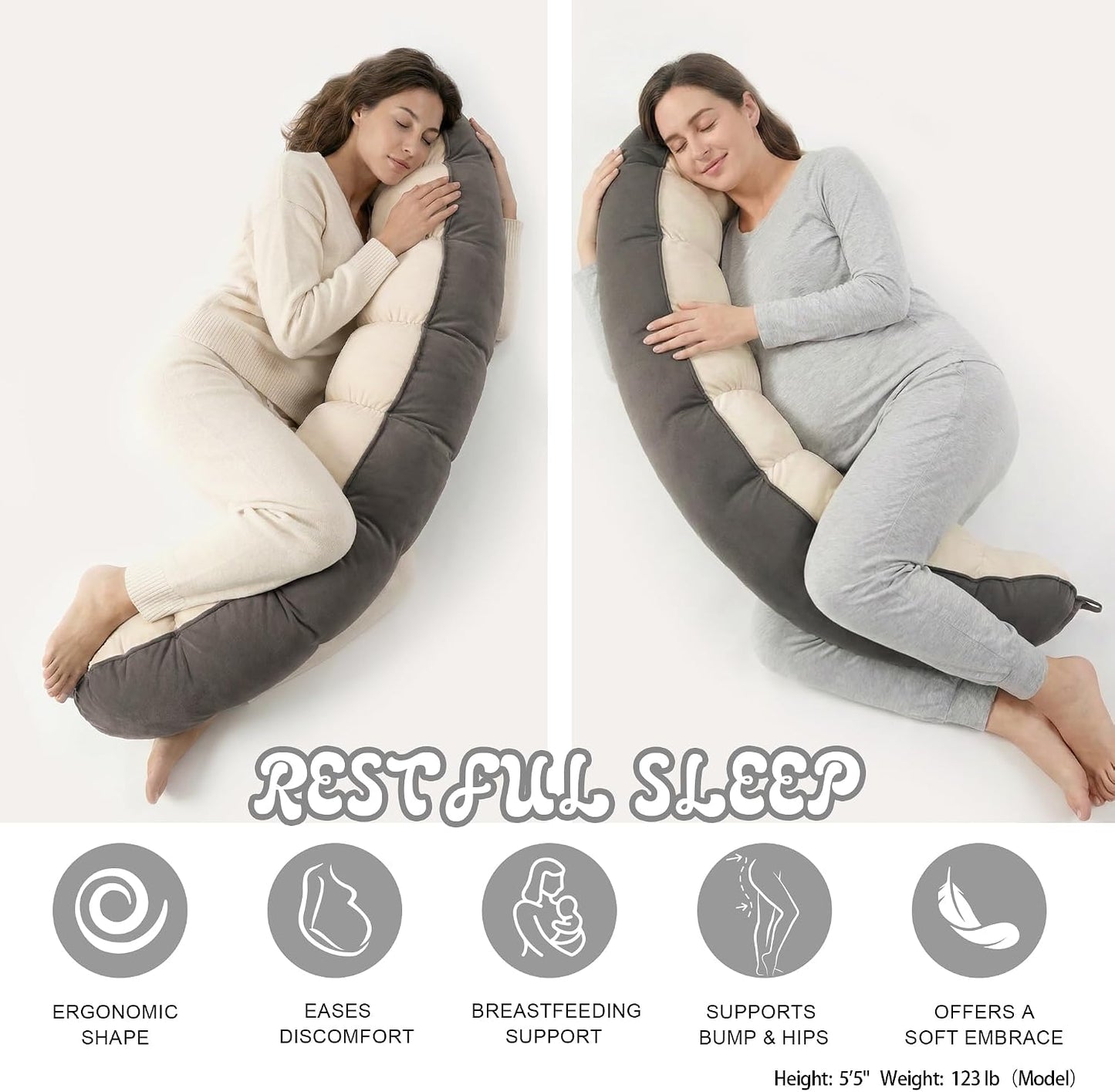Peallow(Pat. Pend) – Long Round Body Pillow for Adults, Bolster Pillow for Sleeping, Soft and Supportive Pillow for Sleeping & Lumbar Support (Green-White, 29.5")