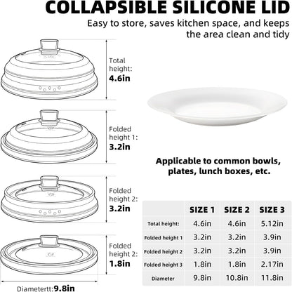Microwave Splatter Cover Glass Guard Lid with Collapsible Silicone for Food Pot Plate Cover 9.8 inch Dark Blue