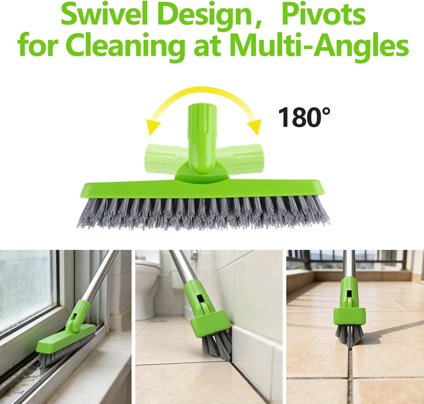 2 Pack Grout Brush with Long Handle, 56.5'' Swivel Grout Cleaning Brush,V-Shape Grout Scrub Brush, Extendable Handle Grout Cleaner Brush for Tile Floors，Bathroom,Baseboard,Shower,Corner