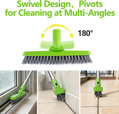 2 Pack Grout Brush with Long Handle, 56.5'' Swivel Grout Cleaning Brush,V-Shape Grout Scrub Brush, Extendable Handle Grout Cleaner Brush for Tile Floors，Bathroom,Baseboard,Shower,Corner