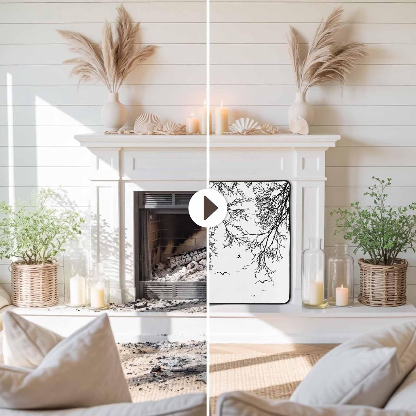 Magnetic Fireplace Cover Tree Branches Bird Fireplace Screen Decorative Brown Black Twigs Deadwood Insulation Fireplace Blocker Save Energy Fireplace Draft Stopper Covers for Living Room 45x34 Inch