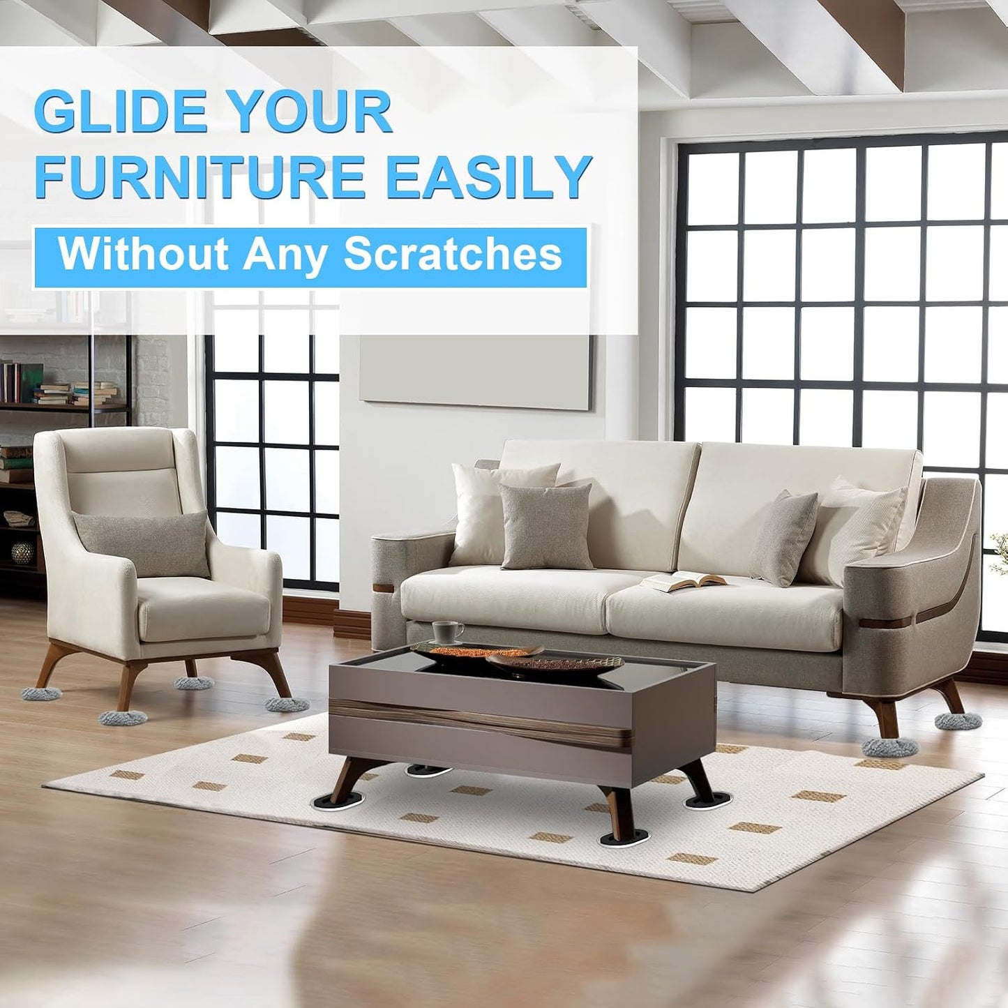 New Upgrade Furniture Sliders: Multi-Surface 3-in-1 Furniture Movers Slider | Heavy Moving Pads with 8PCS 4.3" Carpet Sliders + 4PCS Hard Floor Socks + 1 Lifter - Protect Floor and Easily Move Furniture