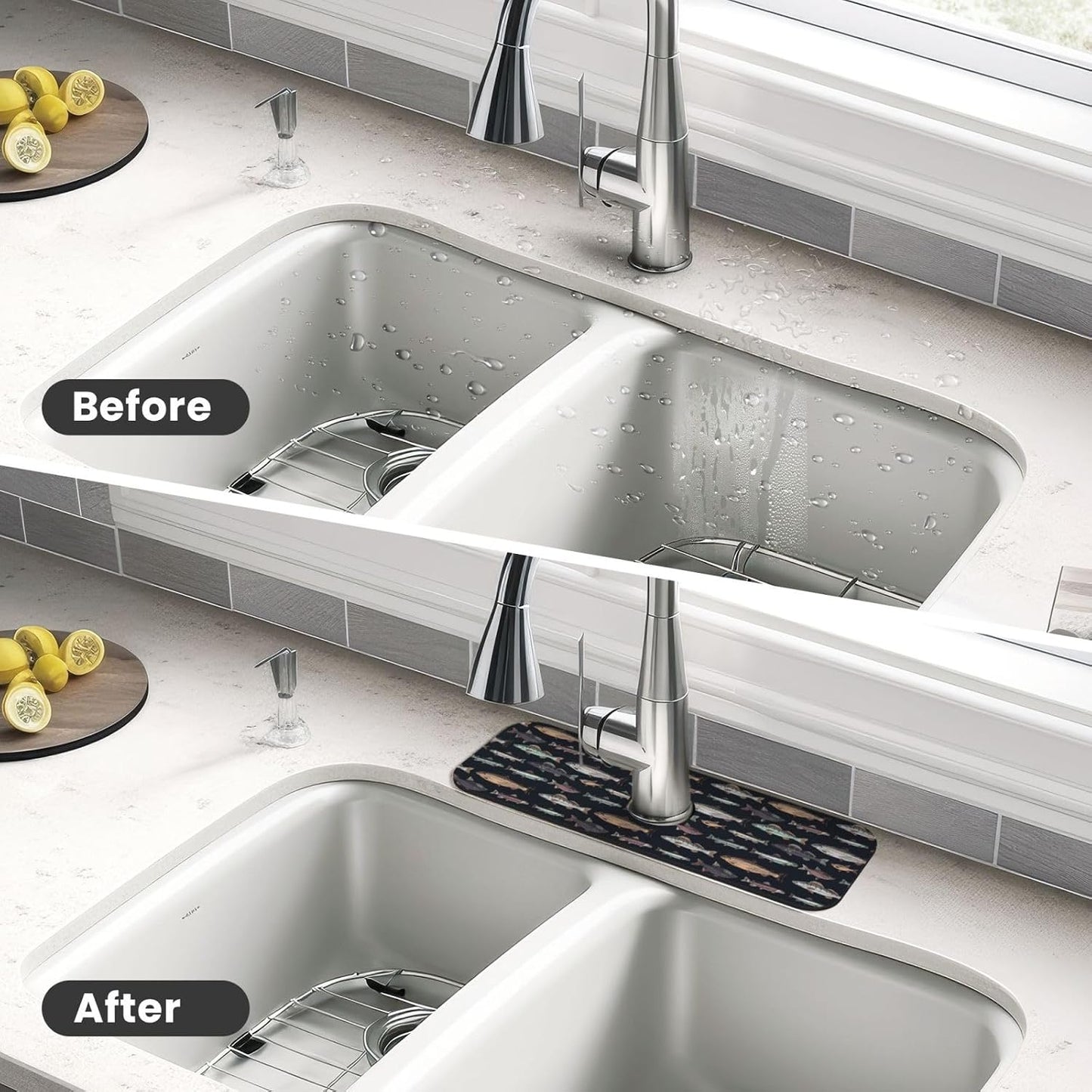 Wildflowers Floral Flower Kitchen Sink Splash Guard Faucet Mat Super Absorbent Fast Drying Mat Sink Gadgets-Fast Drying Pad Sink Mat For Kitchen Bathroom (15" X 5.5" )