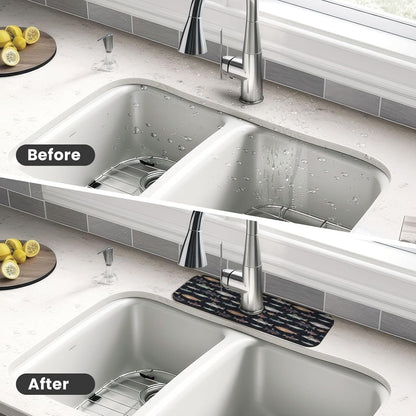 Wildflowers Floral Flower Kitchen Sink Splash Guard Faucet Mat Super Absorbent Fast Drying Mat Sink Gadgets-Fast Drying Pad Sink Mat For Kitchen Bathroom (15" X 5.5" )