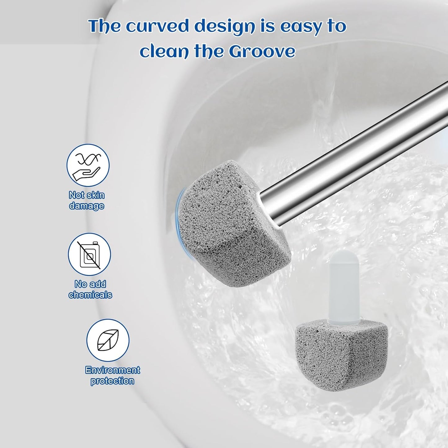 Pumice Toilet Cleaner 17in, Hard Water Stain Remover for Pool & Tub, (1+8) | Natural pumice set. Removes rust, lime & hard water rings from tubs, pools & tiles. Long handle. Easy refill.