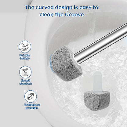 Pumice Toilet Cleaner 17in, Hard Water Stain Remover for Pool & Tub, (1+8) | Natural pumice set. Removes rust, lime & hard water rings from tubs, pools & tiles. Long handle. Easy refill.