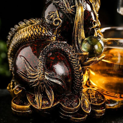 Glass Teapot Set with Infuser Semi Automatic Dragon Tea Set (Blue golden teapot)