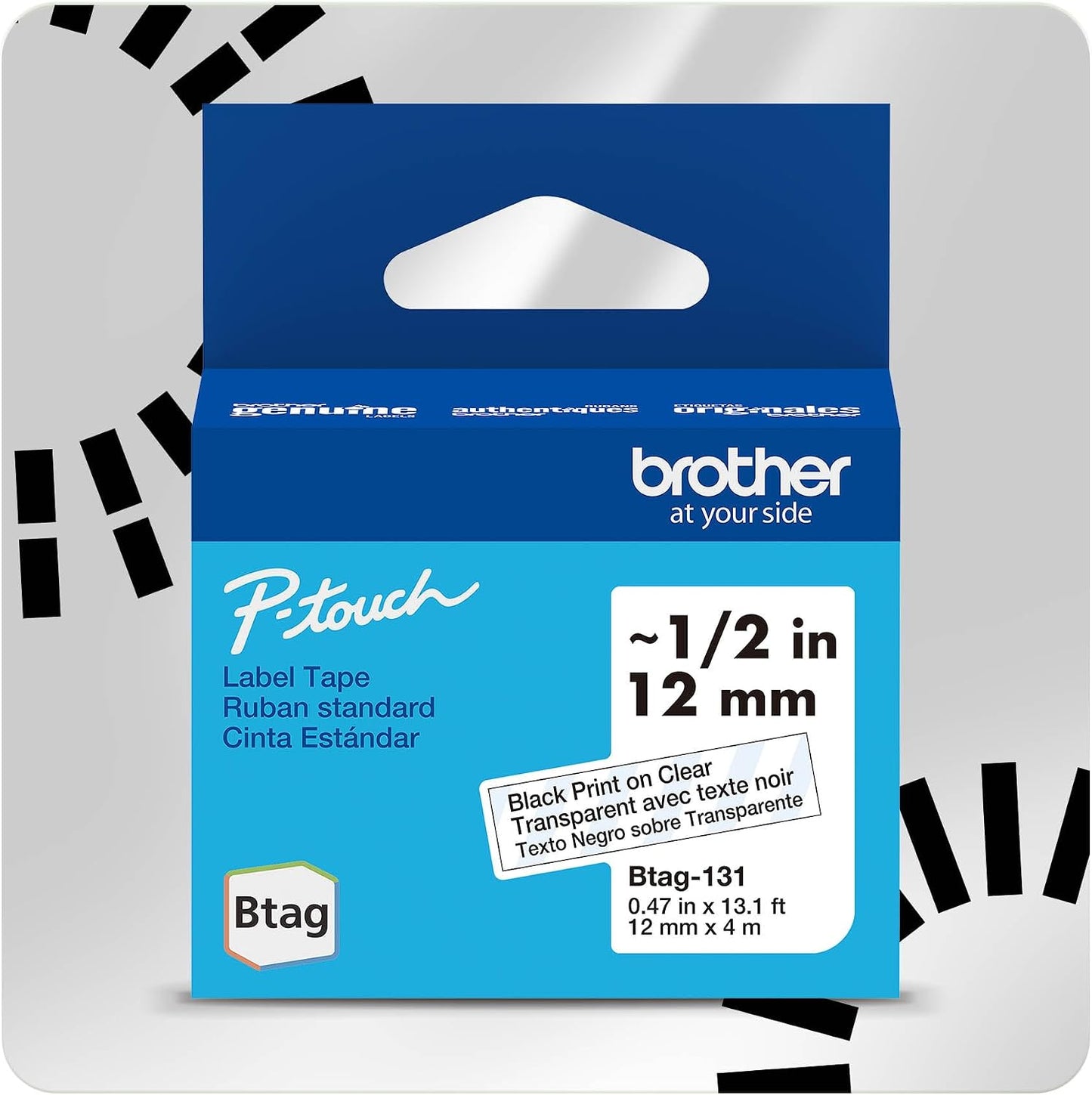 Brother Genuine P-Touch Btag BTAG231 Black on White Label Tape ~1/2in by 13.1ft (12mm x 4m). (Works Only with Brother PT-N10, PT-N20, PT-N25BT Label Makers)