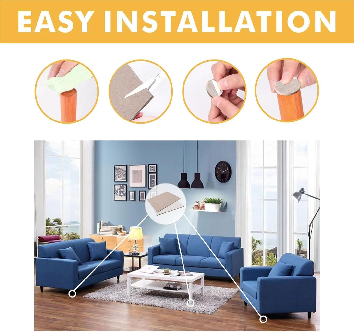 Felt Furniture Pads Self-Adhesive for Hardwood Floors, 8pcs 8" x 6" x 1/5" Cuttable Furniture Pads Square Furniture Movers, Floor Protector Cut into Any Shape, Beige