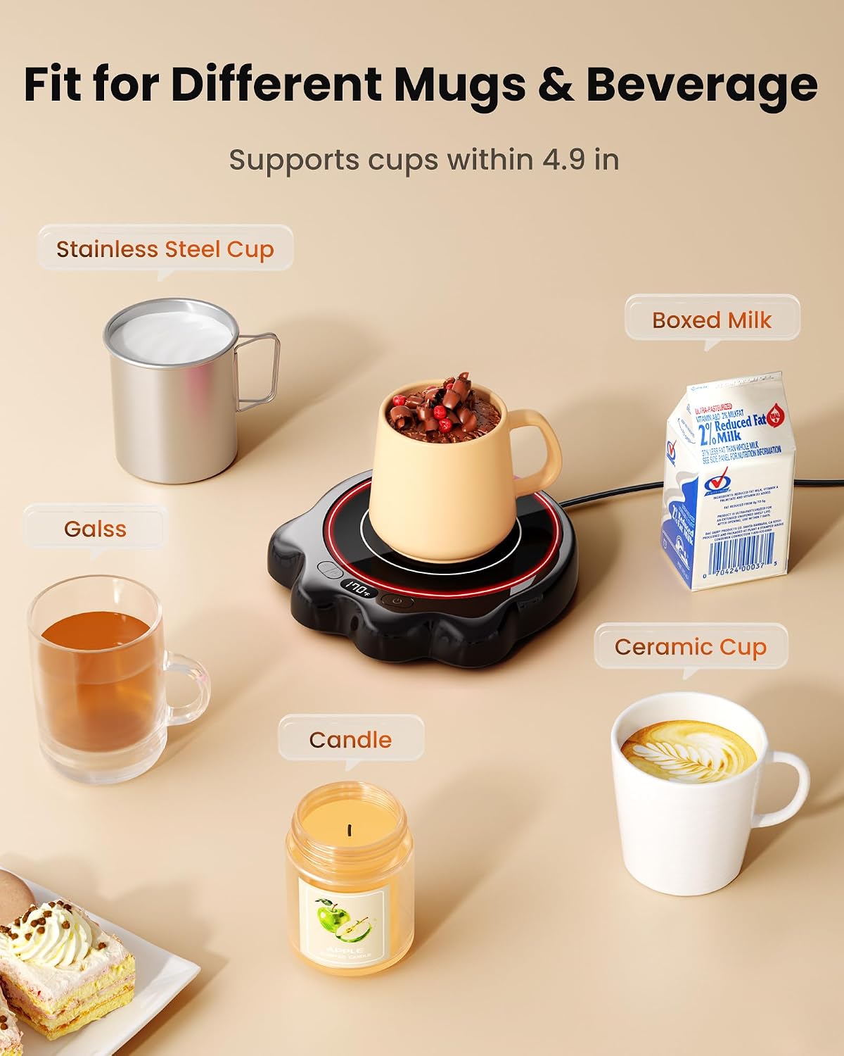 Gaiatop Mug Warmer, 50W Cute Cat Paw Cup Warmers, Heated Plate - Black | 3 Temp Setting, 2-10H Auto Shut Off, Coffee Accessories Keep Beverage Hot for Desk and Home, Stocking Stuffers for Tea Candle