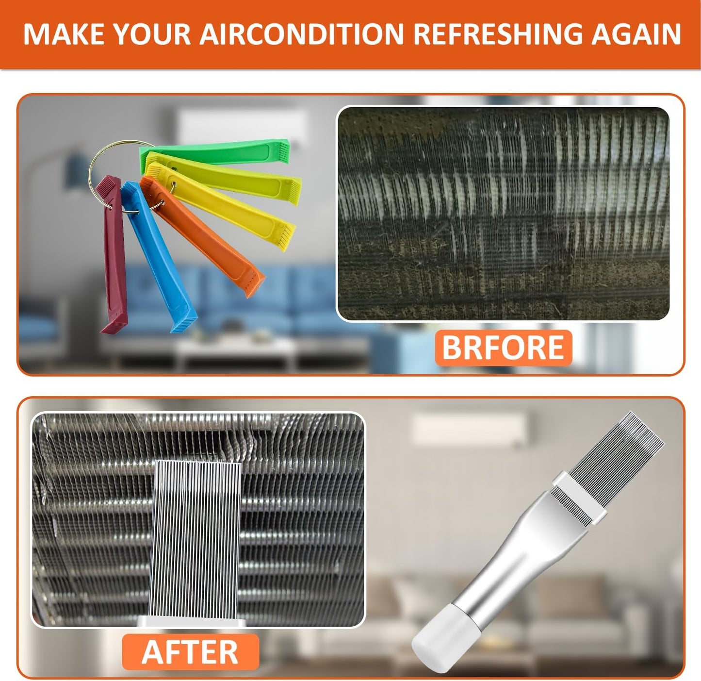 Cenipar 2PCS Air Conditioner Condenser Fin Comb Set Include FCR6 Fin Comb and Stainless Radiator Fin Comb Compatible with Air Conditioner HVAC Fin Comb Straightener