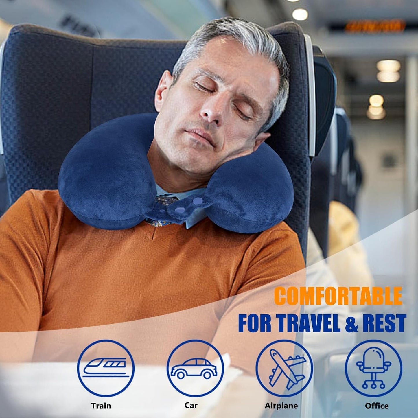 SAIREIDER Travel Pillow 100% Pure Memory Foam Travel Neck Pillow, Airplane Pillow for Traveling、Car、Home、Office，Washable Cover（Black）