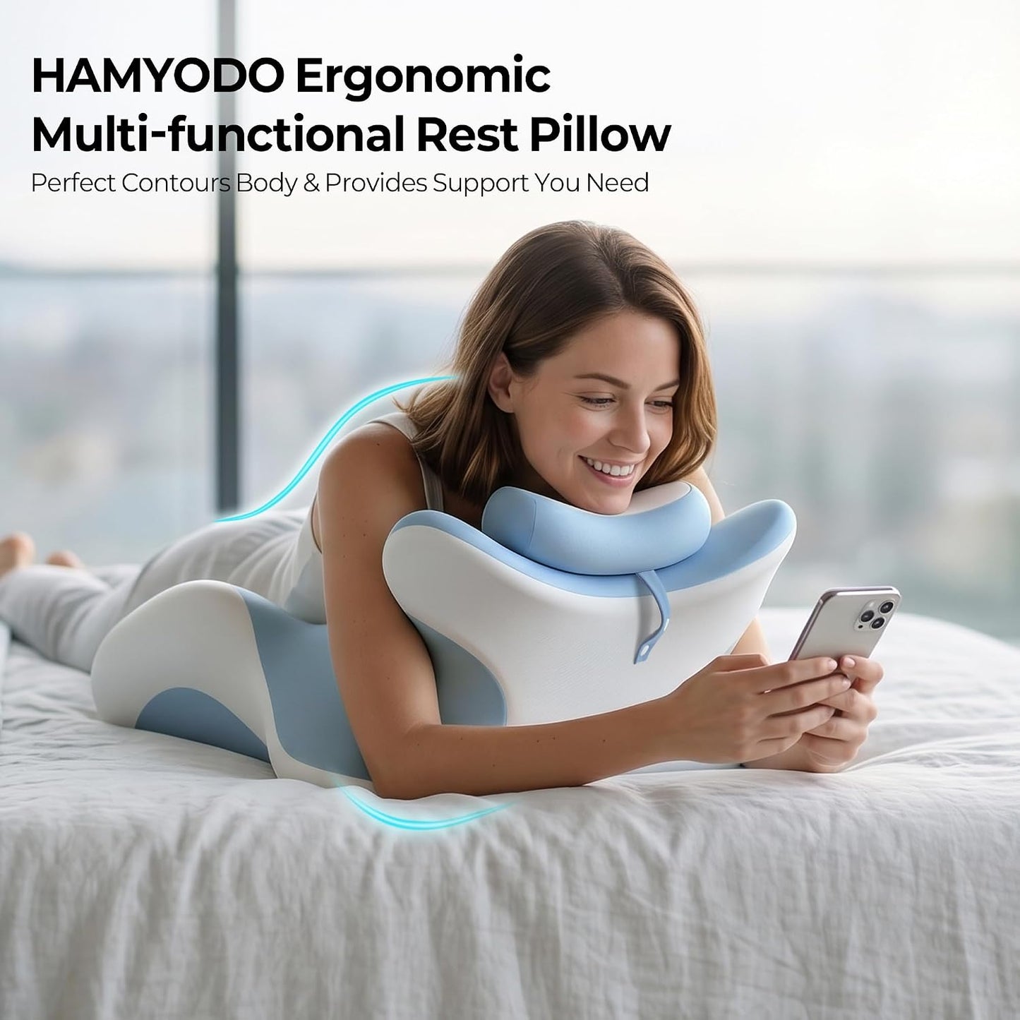 HAMYODO 27° Angled Wedge Pillow, Support for Neck Back Waist | Multi-Position Headboard, Bed Rest Pillows for Prone Sleeping ,Backrest Chaise Lounges Stomach Support in Bed, Couch or Floor