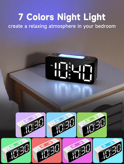 Cadmos 110dB Extra Loud Alarm Clock for Heavy Sleepers Adults, Digital Clock with 7 Color Night Light, RGB Display, Dual USB Charger, Small Clocks for Bedrooms, Kids, Teens (White+RGB)