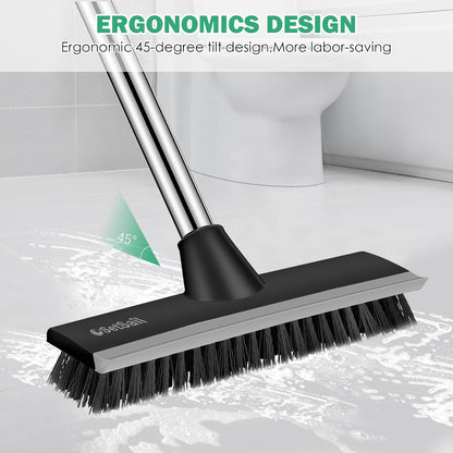 SetSail Floor Scrub Brush with 51-Inch Long Adjustable Handle 2 in 1 Scrape Brush Stiff Bristle Floor Scrubber for Cleaning Shower Bathroom Garage Kitchen Wall Deck Tub Tile | 2 in 1 Scrape Brush Stiff Bristle Floor Scrubber for Cleaning Shower Bathroom