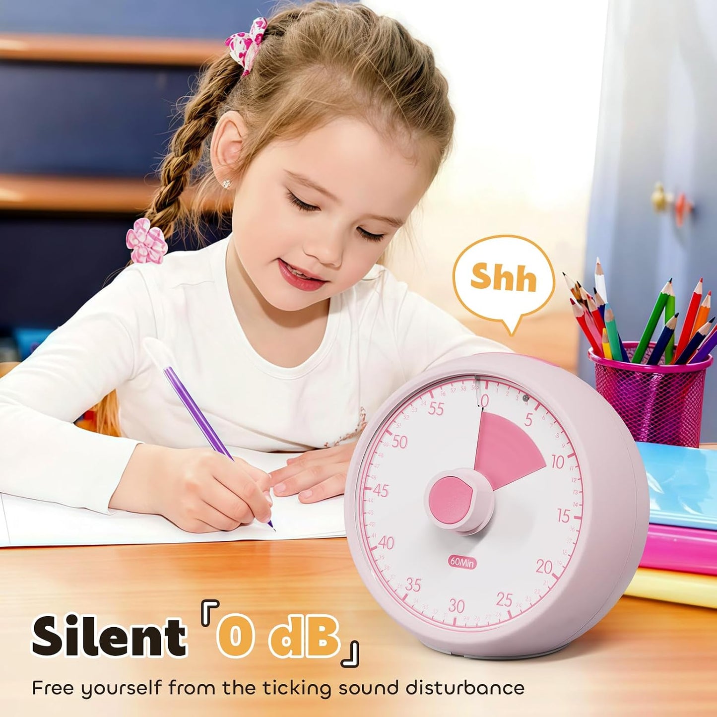 Visual Timer for Kids 60-Minute Countdown Timer with Optional Alarm, Focus Tool for ADHD & Autism, Time Management for Homework, Chores, Office, Kitchen, Teaching & Study Routines (Purple)