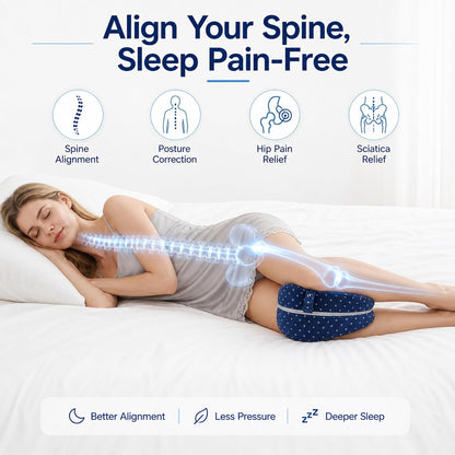 Alignment Pillow for Side Sleepers, Memory Foam Knee Pillow with Adjustable Strap, High-Density Leg Support for Hip, Back & Knee Pain Relief, Durable Side Sleeping Cushion (Navy Blue with White Dots)