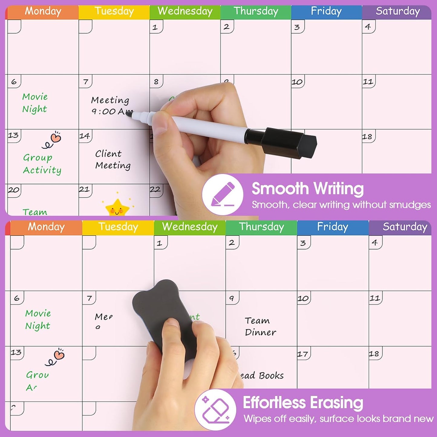 MaxGear 4 Pack Magnetic Dry Erase Board Calendar for Fridge, 15" x 11.5" | Strong Magnetic, Easy to Write and Clean, Dry Erase and No Stains, Includes List, Small Board, 5 Markers,5 Magnets,1 Eraser