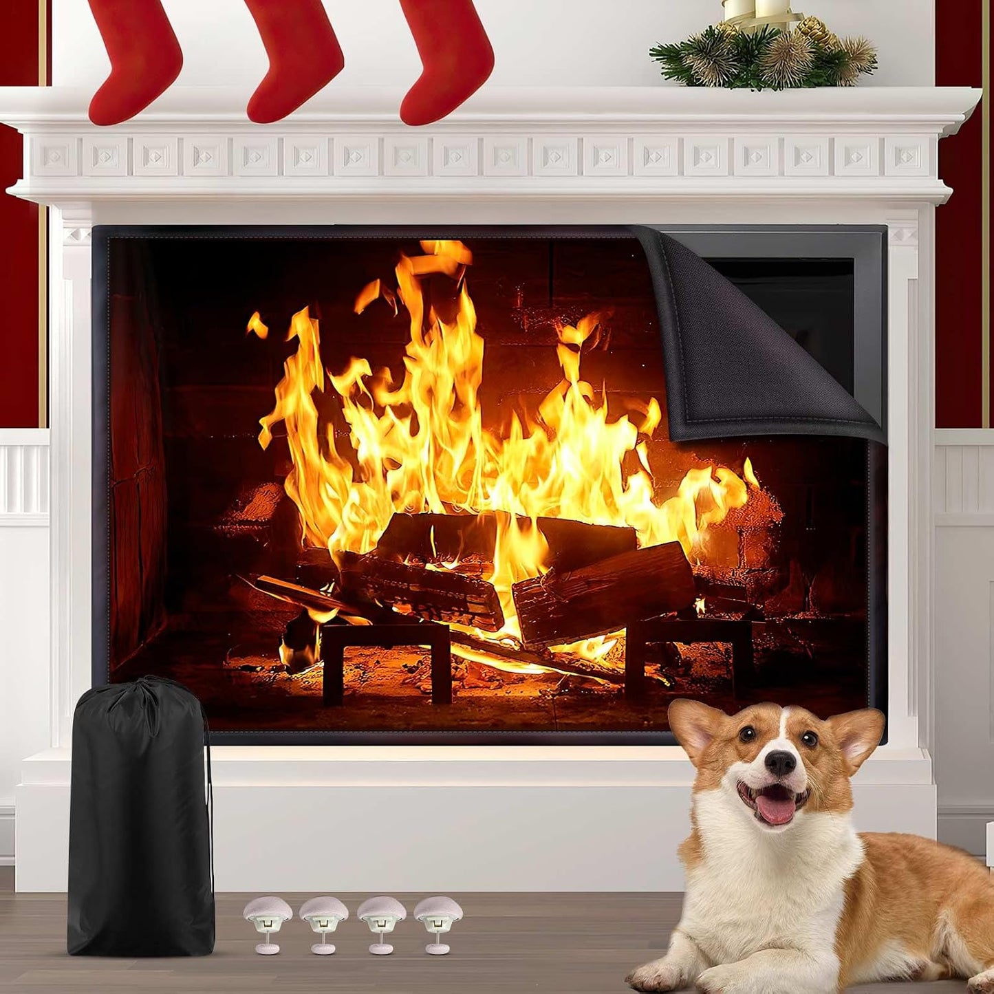 CADARA Magnetic Fireplace Draft Cover, Fireplace Blocker Blanket Stops Heat Loss, Adjustable Fire Place Draft Stopper Save Energy for Indoor Iron Frame 39" W x 32" H